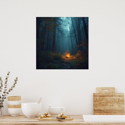 Twilight Campfire – Mystical Forest Art Print Poster (Küche)