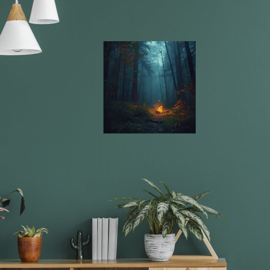 Twilight Campfire – Mystical Forest Art Print Poster (Wohnzimmer 1)