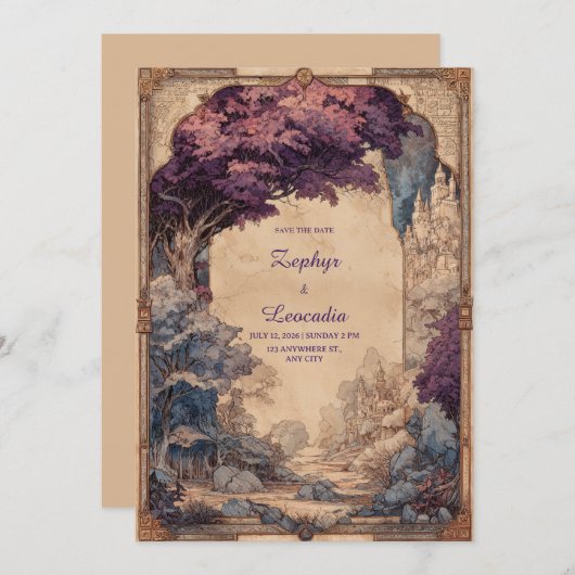 Twilight Castle Bezaubernde Waldhochzeit Einladung (Vorne/Hinten)