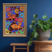 Twilight Cat Tree of Life Folk Art Poster