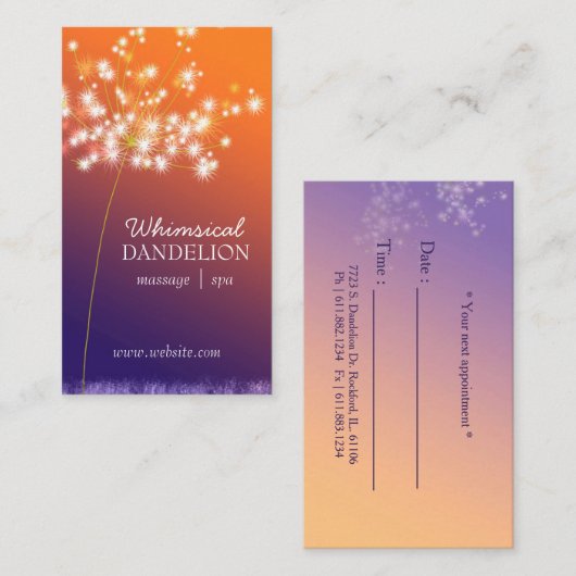 Twilight Dandelion Business Termin Karten (Vorne/Hinten)