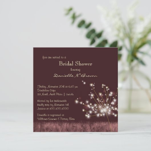 Twilight Dandelion Floral Brautparty Einladung (Stehend Vorderseite)