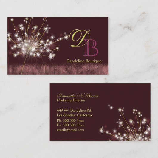 Twilight Dandelion Unique Monogram Visitenkarte (Vorne/Hinten)