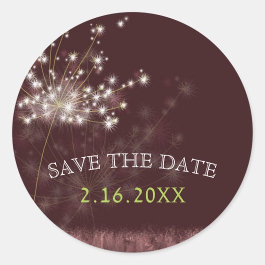 Twilight Dandelion Wedding Save the Date Runder Aufkleber (Vorderseite)