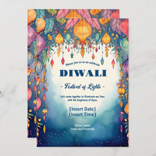 Twilight Diwali Elegance Einladung (Vorne/Hinten)