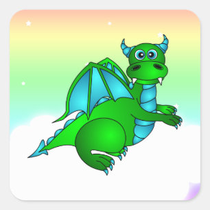 Twilight Flight - Niedlicher Green & Blue Dragon S Quadratischer Aufkleber