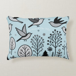 Twilight Forest Birds Hellblau Dekokissen