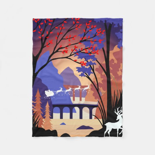Twilight Forest Weihnachten Santa Schlitten Fleecedecke (Vorderseite)
