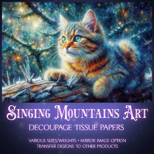 Twilight Forest Woodland Fantasy Katze Decoupage  Seidenpapier