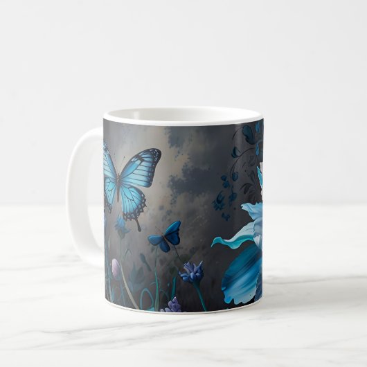 Twilight Garden Schmetterling und gelbe Blume blüh Kaffeetasse (Vorderseite Links)