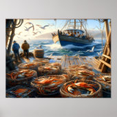Twilight Harvest Fishermen sammeln Krabben 16x12 Poster (Vorne)