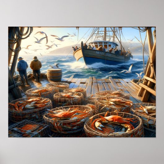 Twilight Harvest Fishermen sammeln Krabben 16x12 Poster (Vorne)