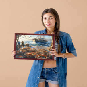 Twilight Harvest Fishermen sammeln Krabben 16x12 Poster