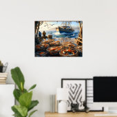 Twilight Harvest Fishermen sammeln Krebse 24x18 Poster (Heimbüro)