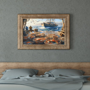 Twilight Harvest Fishermen sammeln Krebse 24x18 Poster