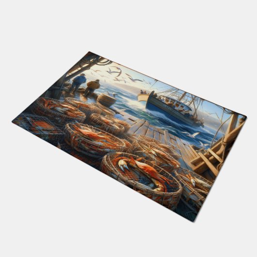 Twilight Harvest Fishermen sammeln Krebse 36x24 Fußmatte (Schrägansicht)