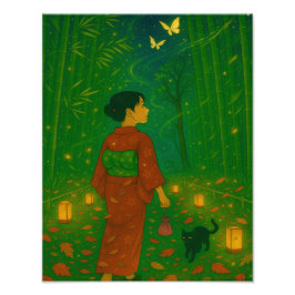 Twilight im Bambuswald - Kimono Girl Fotodruck