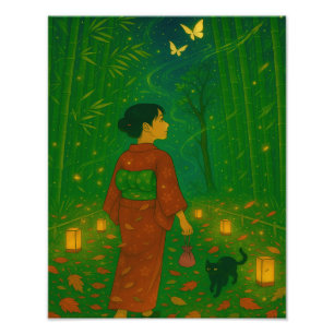 Twilight im Bambuswald - Kimono Girl Fotodruck