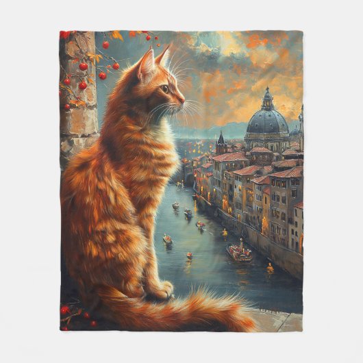Twilight in Venice | Ginger Cat on a Canal Fleecedecke (Vorderseite)