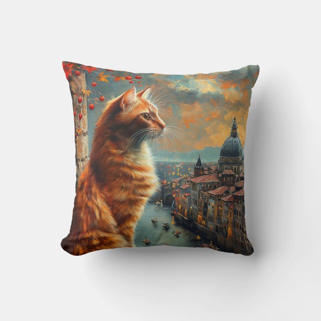 Twilight in Venice | Ginger Cat on a Canal Kissen (Vorderseite)