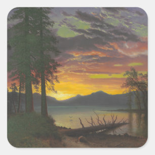 Twilight, Lake Tahoe, c.1870s (Öl auf Leinwand) Quadratischer Aufkleber