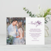 Twilight Lavender Floral Wreath Photo Wedding Dankeskarte (Stehend Vorderseite)