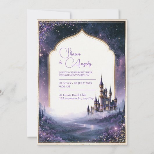 Twilight Lavender Schloss Hochzeit Einladung (Vorderseite)