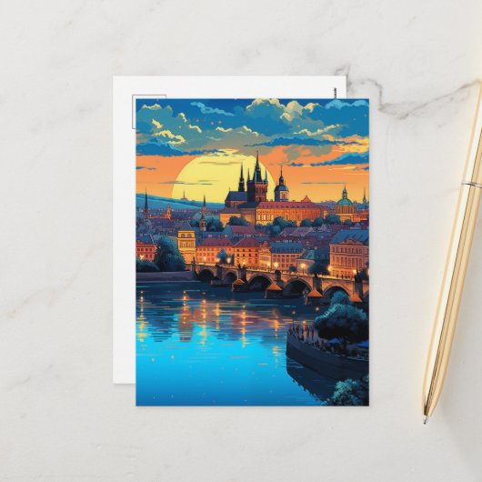 Twilight Magic über Prag Feiertagspostkarte (Vorderseite/Rückseite Beispiel)