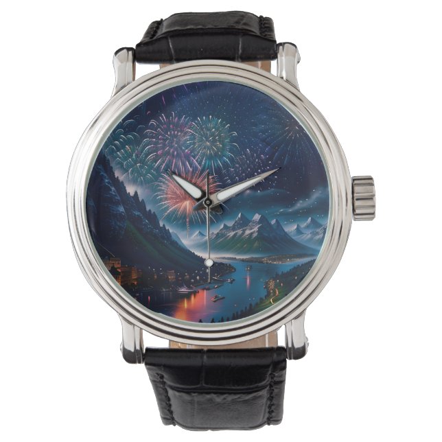 Twilight Mountain mit Feuerwerk Armbanduhr (Vorderseite)
