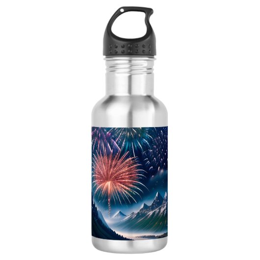 Twilight Mountain mit Feuerwerk Edelstahlflasche (Vorderseite)