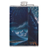 Twilight Mountain mit Feuerwerk Flachmann (Rückseite)