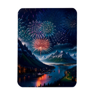 Twilight Mountain mit Feuerwerk Magnet