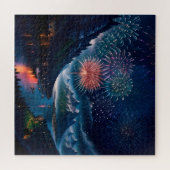 Twilight Mountain mit Feuerwerk Puzzle (Horizontal)