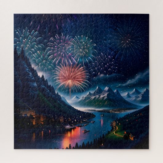 Twilight Mountain mit Feuerwerk Puzzle (Vertikal)