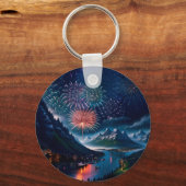 Twilight Mountain mit Feuerwerk Schlüsselanhänger (Rückseite)