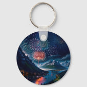 Twilight Mountain mit Feuerwerk Schlüsselanhänger (Rückseite)