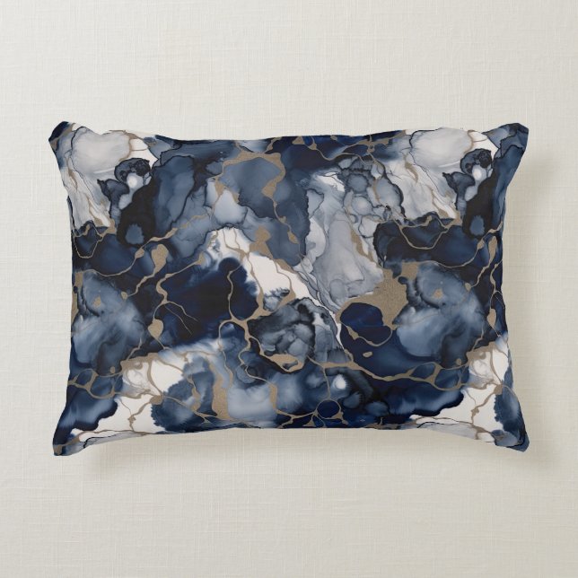 Twilight Navy Blau und Grau mit antiken Gold Dekokissen (Vorderseite)