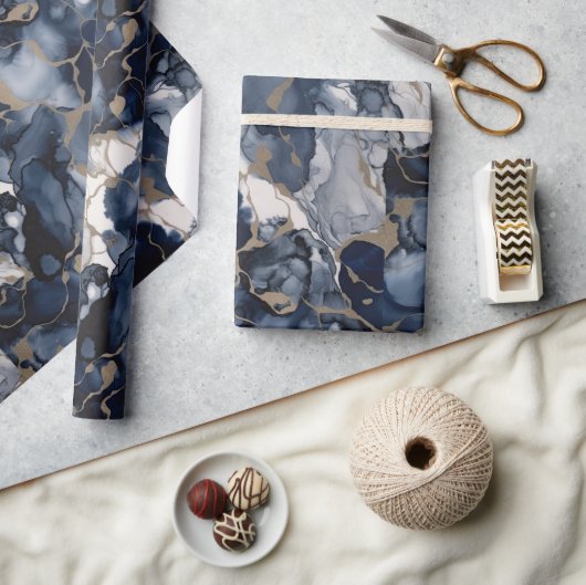 Twilight Navy Blau und Grau mit antiken Gold Geschenkpapier (Kunsthandwerk)