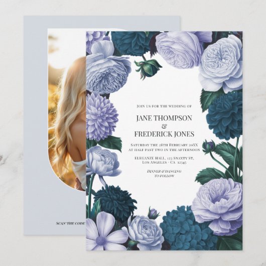 Twilight Navy, Mist Lavender & Silber-Periwinkle Einladung (Vorne/Hinten)