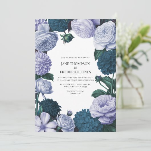 Twilight Navy, Mist Lavender & Silver Periwinkle Einladung (Stehend Vorderseite)