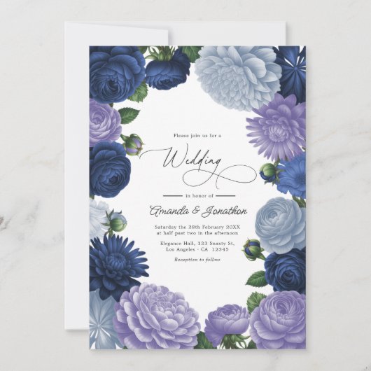 Twilight Navy, Mist Lavender & Silver Periwinkle Einladung (Vorderseite)