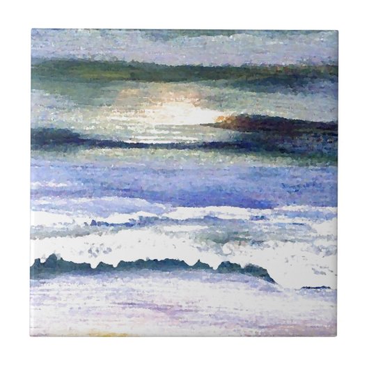 Twilight Ocean Waves Beach Surf Decor Art Fliese (Vorderseite)