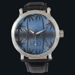 Twilight Palm Trees Silhouetten Tropical Monogram Armbanduhr<br><div class="desc">Elegante tropische Palmen mit Monogramm Uhr.</div>