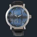 Twilight Palm Trees Silhouetten Tropical Monogram Armbanduhr<br><div class="desc">Elegante tropische Palmen mit Monogramm Uhr.</div>