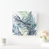 Twilight Palmen - tropisches Blätter Quadratische Wanduhr (Zuhause)