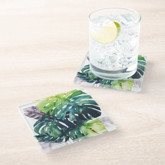 Twilight Palms - Split Leaf Glasuntersetzer (Schrägansicht)