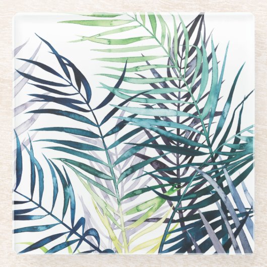 Twilight Palms - Tropische Blätter Glasuntersetzer (Vorderseite)