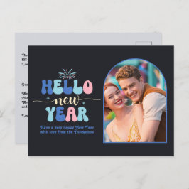 Twilight Pop New Year Retro Modern Blue Photo Feiertagspostkarte