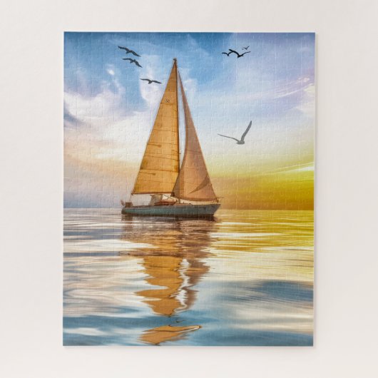 Twilight Sailboat and Seagulls Nautical Puzzle (Vertikal)