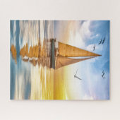 Twilight Sailboat and Seagulls Nautical Puzzle (Horizontal)